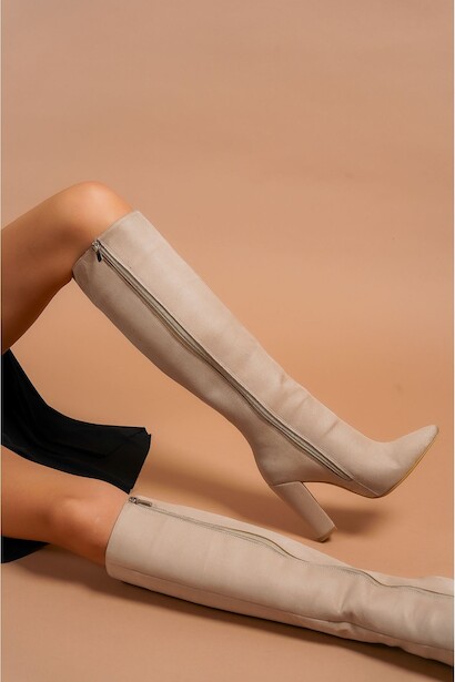 Kadın Fermuarlı Diz Altı Çizme Andros  Ten 4