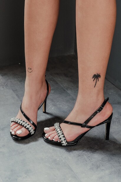 Siyah Ayna Taşlı Bant Detaylı Kadın Abiye Ayakkabı Gloria  Siyah