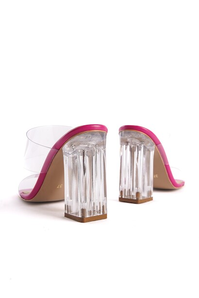 Kadın Şeffaf Topuklu Terlik Bale  Fuşya Cilt 6