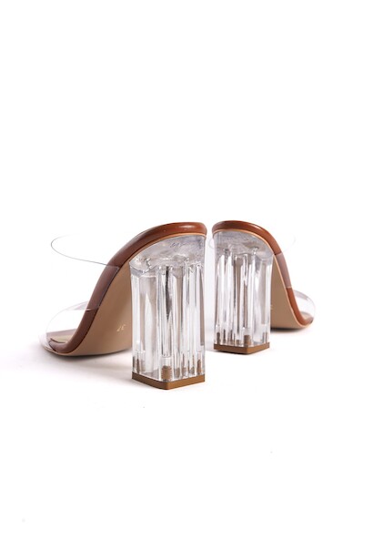 Kadın Şeffaf Topuklu Terlik Bale  Taba Cilt 6