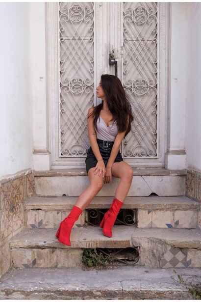 Kadın Streç Kalın Topuk Bot Capella  Kırmızı Süet 4