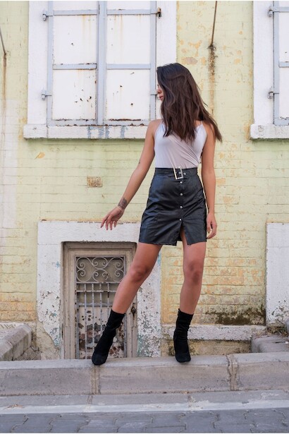 Kadın Streç Kalın Topuk Bot Capella  Siyah Süet 4