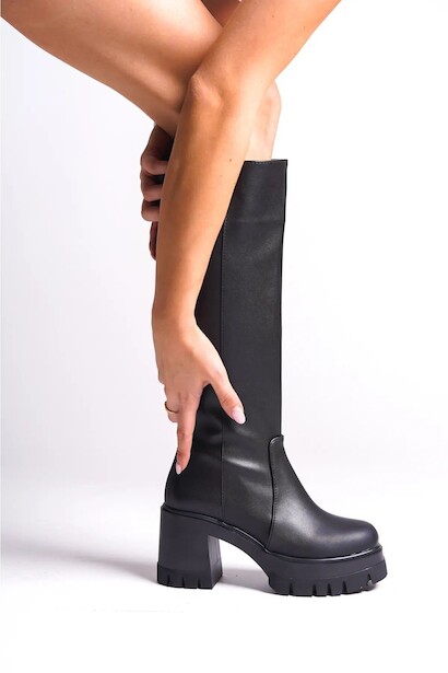 Kadın Fermuarlı Diz Altı Çizme  Siyah Cilt 4