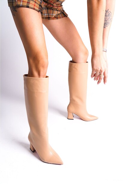 Kadın Fermuarsız Kısa Topuklu Çizme Aster 