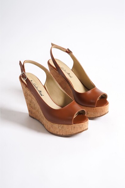 Kadın Arkası Açık Dolgu Topuklu Ayakkabı Kayla Taba 4