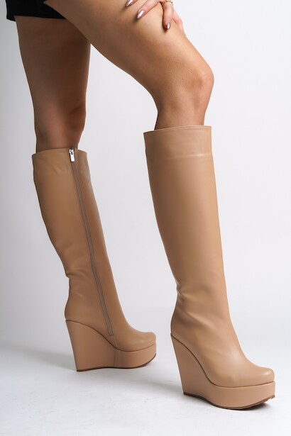 Kadın Dolgu Topuklu Çizme Kelly Nude Cilt 4