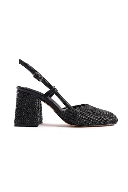 Kadın Baretli Hasır Cilt Kalın Topuklu Ayakkabı Niloya Siyah  6