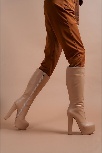 Kadın Platform Topuklu Fermuarlı Çizme Lily 