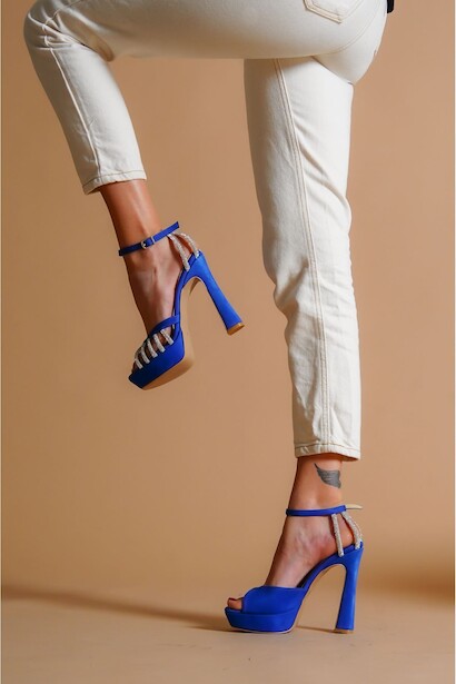 Kadın Taş Detaylı Alçak Platform Tasarım Ayakkabı Melanie Sax  4