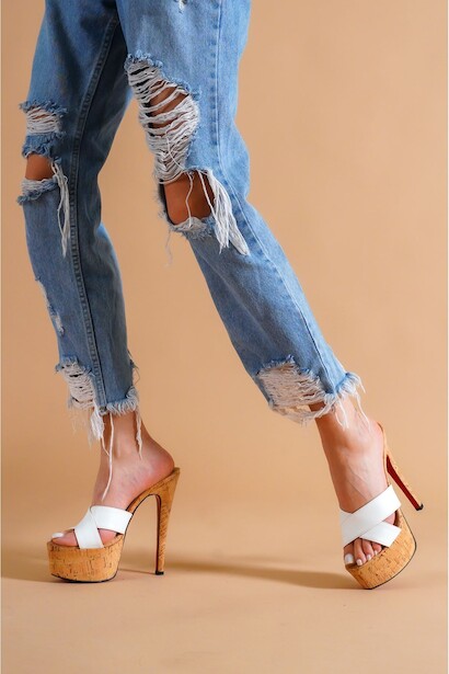 Kadın Mantara Yüksek İnce Topuklu Terlik Oscar  Beyaz Cilt  4