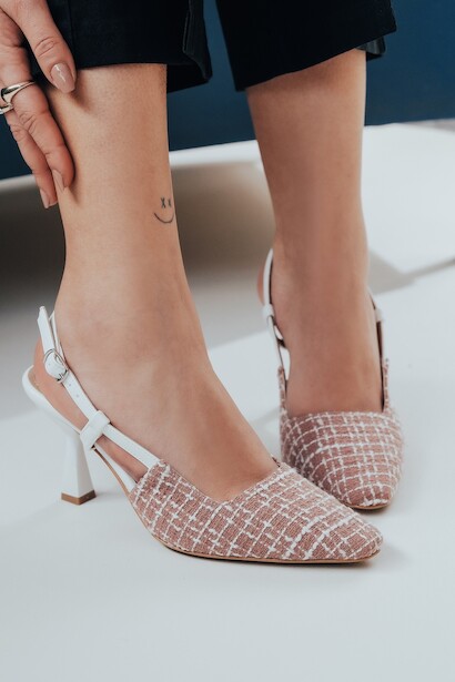 Kadın Tasarım Keten Topuklu Ayakkabı Hale
