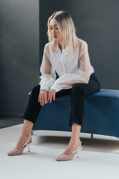 Kadın Tasarım Keten Topuklu Ayakkabı Hale Beyaz  4