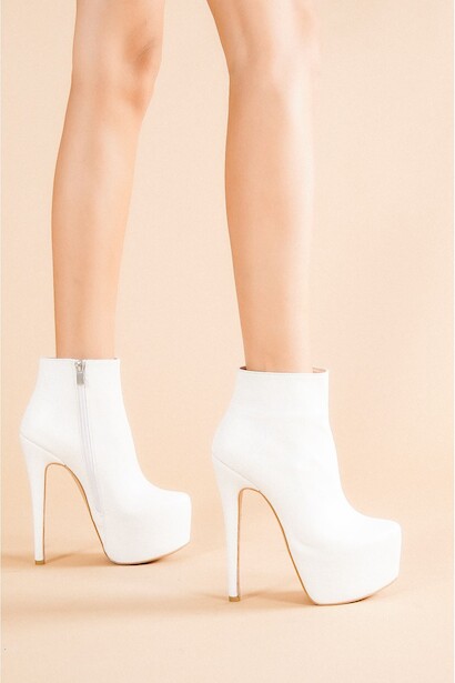 Kadın Yüksek İnce Topuk Platform Bot Punta  Beyaz Cilt  4