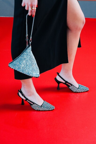 Siyah Siyah Gümüş Parıltı Taşlı Tasarım Topuklu Ayakkabı Giroa  Siyah