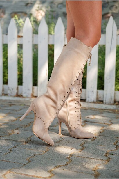 Kadın Bağcıklı Diz Altı Çizme Spike 