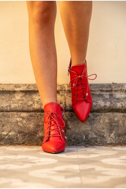 Kadın Kısa Topuklu Bağcıklı Bot Marea  Kırmızı Cilt 4