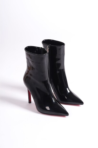 Kadın Sivri Burun Topuklu Bot Togi  Siyah Rugan 4