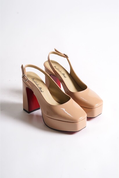 Nude Rugan Özel Tasarım Orta Topuklu Kadın Topuklu Ayakkabı Chelsea 