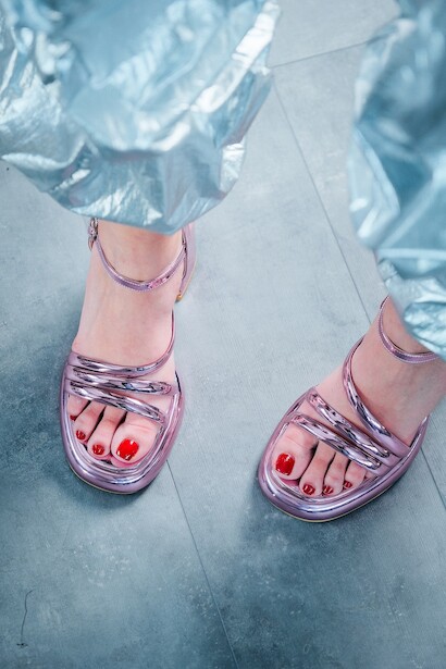 Pembe Özel Tasarım Parlak Kadın Topuklu Ayakkabı Cicero  Pembe 6