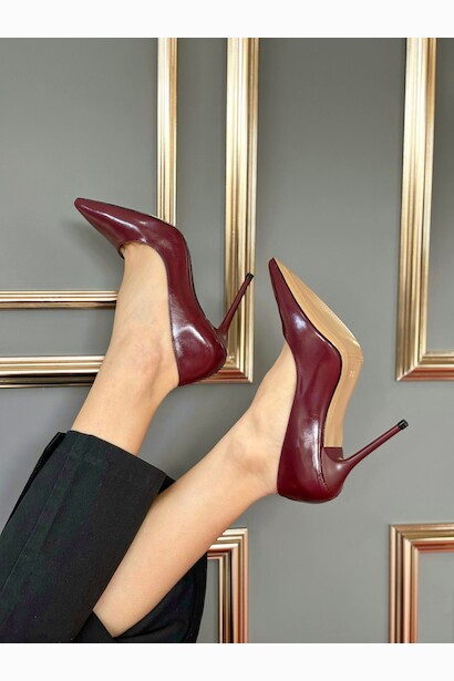 Bordo İnce Topuk Sivri Burunlu Kadın Stiletto Osama