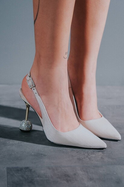 Ten Parlak Saten Kadın Taş Topuklu Ayakkabı Ciane 