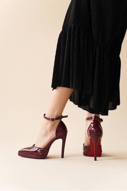 Kadın Baretli Sivri Burun Topuklu Ayakkabı Minora  Bordo 4