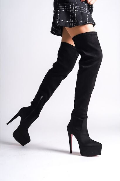Kadın Sivri Burun Yüksek Topuklu Diz Üstü Streç Çizme Isabella 