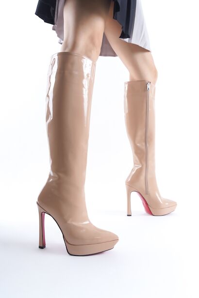 Kadın Tasarım Platform Yüksek Topuklu Çizme Carcie  Nude Rugan 4