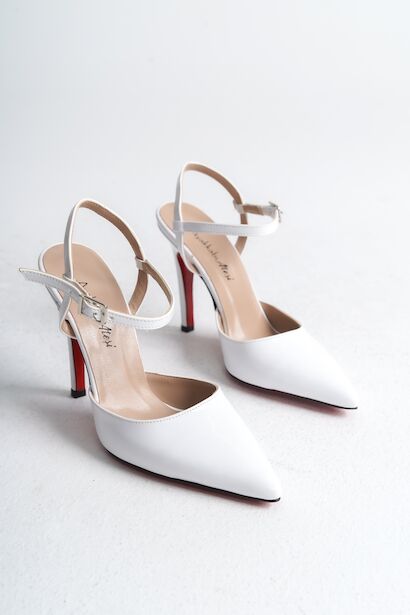 Kadın Tek Baret İnce Topuklu Ayakkabı Mersas  Beyaz Rugan  4
