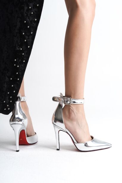 Kadın Sivri Burun İnce Topuklu Ayakkabı Sage  Gümüş Ayna  4