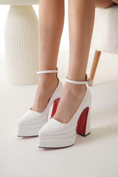 Çift Platform Özel Tasarım Kadın Ayakkabı Rigels Beyaz Rugan 