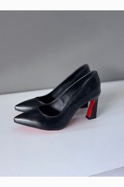Siyah Cilt Alçak Topuk Stiletto  Siyah Cilt