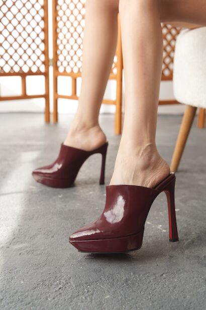 Kadın İnce Topuklu Platform Terlik Sisie  Bordo 4