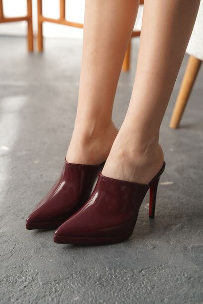 Kadın Kısa Platform İnce Topuklu Terlik Miole  Bordo 4