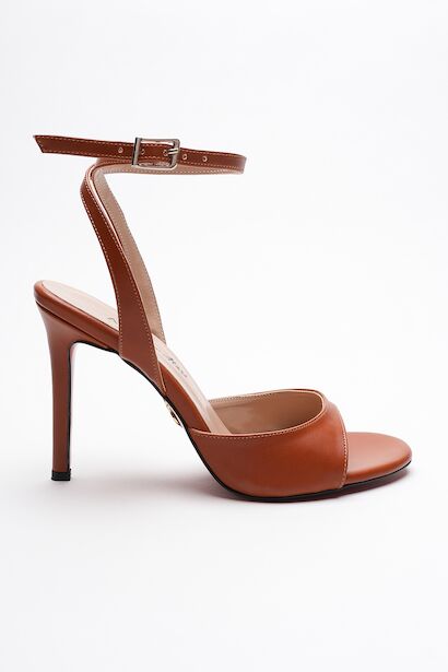 Kadın İnce Bant Arka Baretli Topuklu Ayakkabı Livora  Taba Cilt