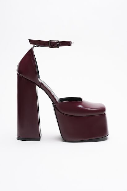Kadın Yüksek Platform Kalın Topuklu Ayakkabı Firona  Bordo
