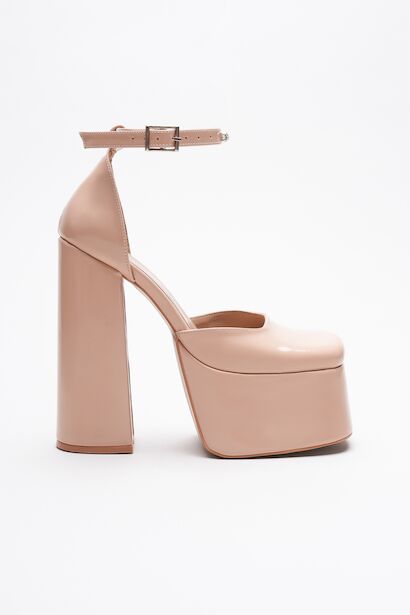 Kadın Yüksek Platform Kalın Topuklu Ayakkabı Firona  Nude Rugan