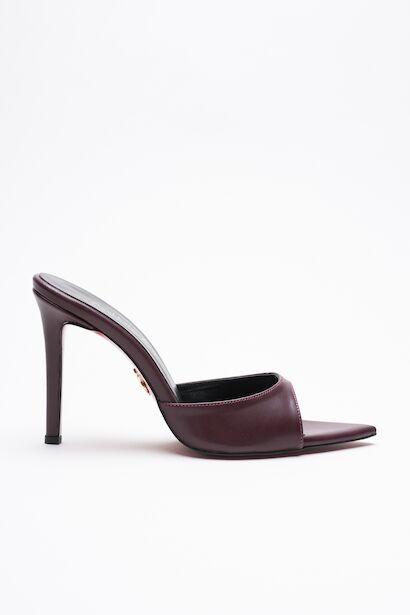Kadın Sivri Burun İnce Topuklu Terlik Sona  Bordo Cilt