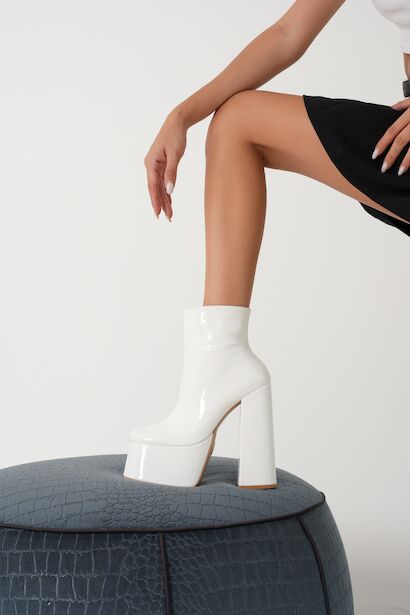 Kadın Fermuarlı Yüksek Platform Bot Ecosi  Beyaz Rugan  6