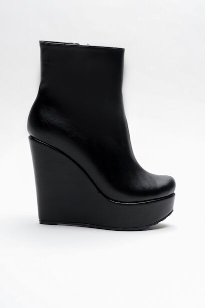 Kadın Fermuarlı Dolgu Topuklu Bot Dainas  Siyah Cilt