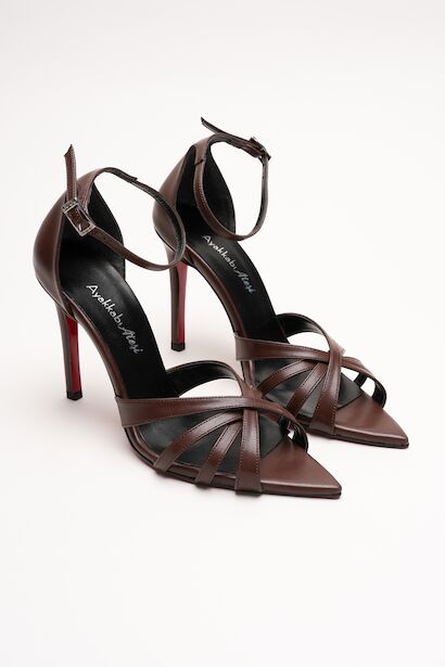 Kadın Özel Tasarım İnce Topuklu Ayakkabı Accosie  Kahverengi Cilt