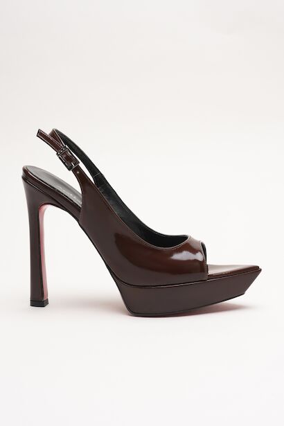 Kadın Sivri Burun Açık İnce Topuklu Platform Ayakkabı Caselin  Kahverengi Rugan