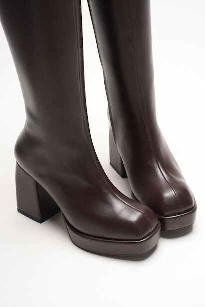 Kadın Kalın Topuk Platform Çizme Ulrika  Kahverengi Cilt 6