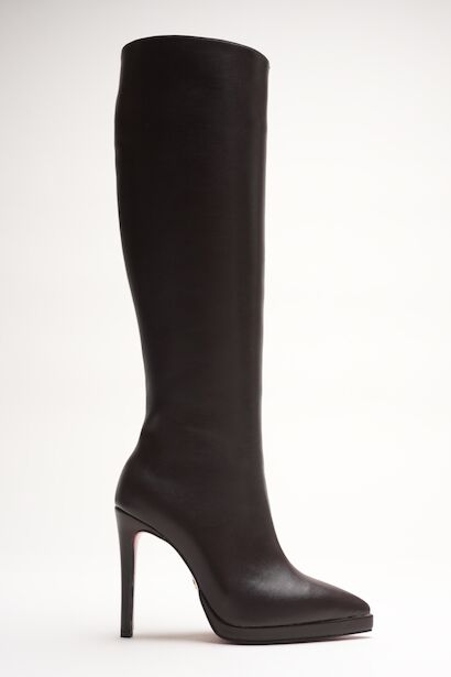 Kadın Diz Altı Kısa Platform Topuklu Çizme Amazen  Kahverengi Cilt