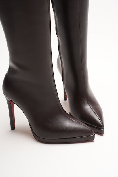 Kadın Diz Altı Kısa Platform Topuklu Çizme Amazen  Kahverengi Cilt 6