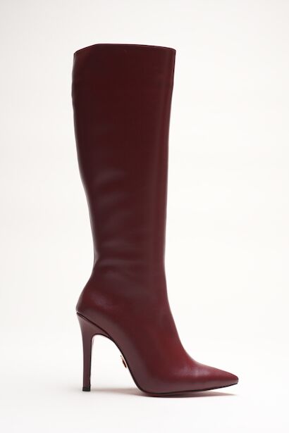 Kadın Sivri Burun Yüksek Topuklu Diz Altı Çizme Limbo  Bordo Cilt