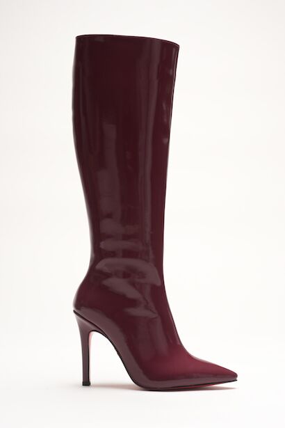 Kadın Sivri Burun Yüksek Topuklu Diz Altı Çizme Limbo  Bordo Rugan