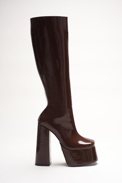 Kadın Diz Altı Yüksek Topuk Platform Çizme Juvily  Kahverengi Rugan