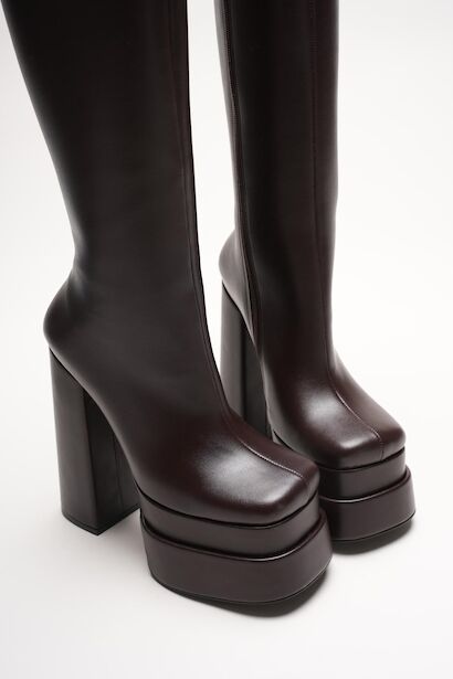 Kadın Çift Platform Kalın Topuk Çizme Penny  Kahverengi Cilt 6