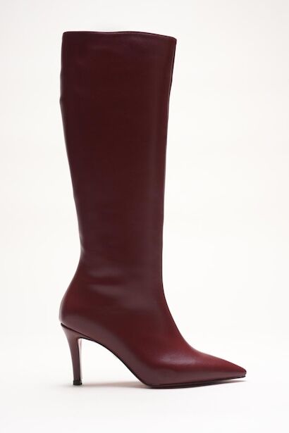 Kadın Sivri Burun Kısa Topuklu Çizme Zelda  Bordo Cilt